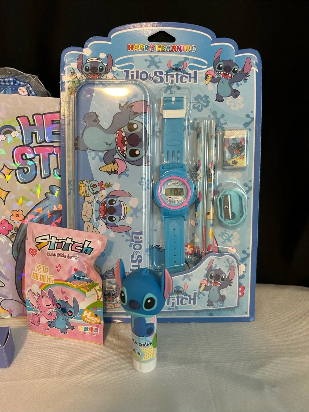 Stitch backpack and school supplies